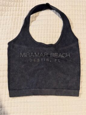 NWOT Mineral Wash Rhinestone Halter Crop Top L/XL